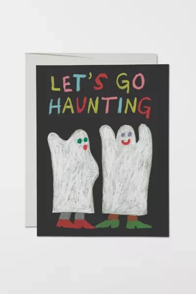 Red Cap Let's Go Haunting Halloween Card