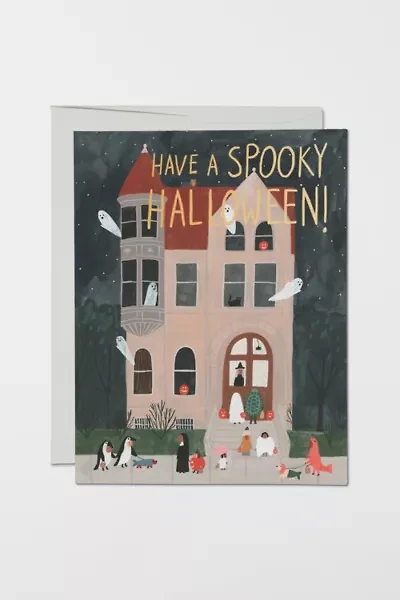Red Cap Trick or Treat House Halloween Card