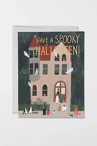 Red Cap Trick or Treat House Halloween Card
