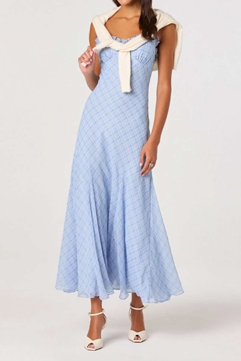 ASTR The Label Maeryn Plaid Ruffle Trim Maxi Dress