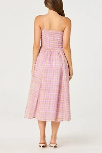 ASTR The Label Lahela Plaid Smocked Tie-Strap Midi Dress