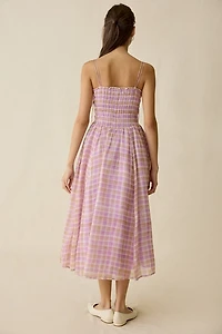 ASTR The Label Lahela Plaid Smocked Tie-Strap Midi Dress