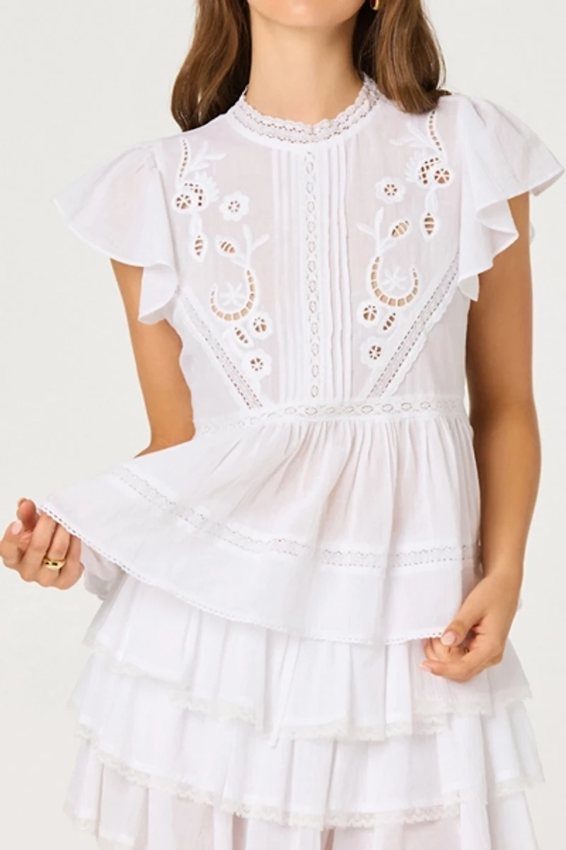 ASTR The Label Jenny Eyelet Lace Flutter Sleeve Blouse