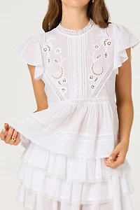 ASTR The Label Jenny Eyelet Lace Flutter Sleeve Blouse