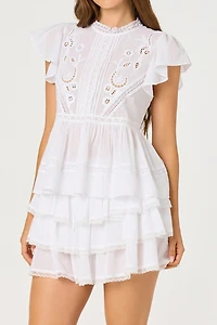 ASTR The Label Jenny Eyelet Lace Flutter Sleeve Blouse