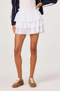 ASTR The Label Genever Lace Trim Tiered Ruffle Mini Skirt