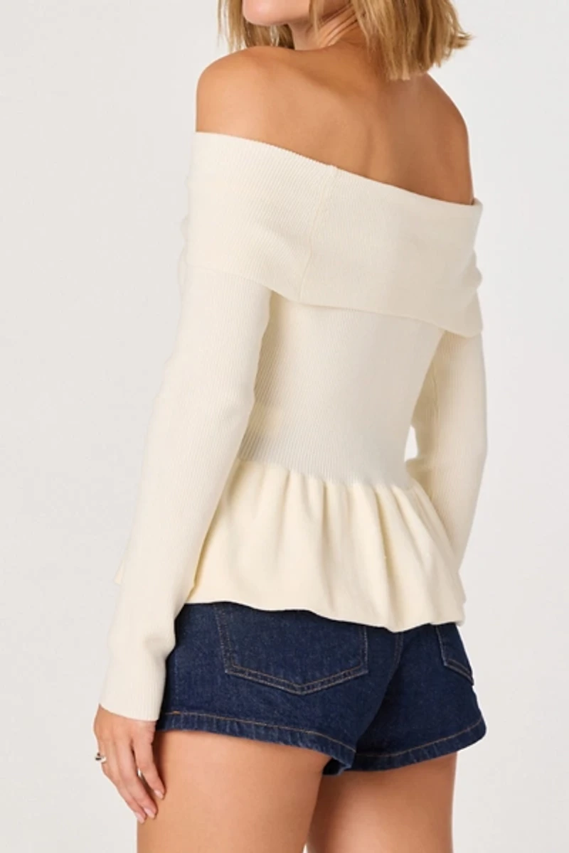 ASTR The Label Tiarra Peplum Off-The-Shoulder Sweater