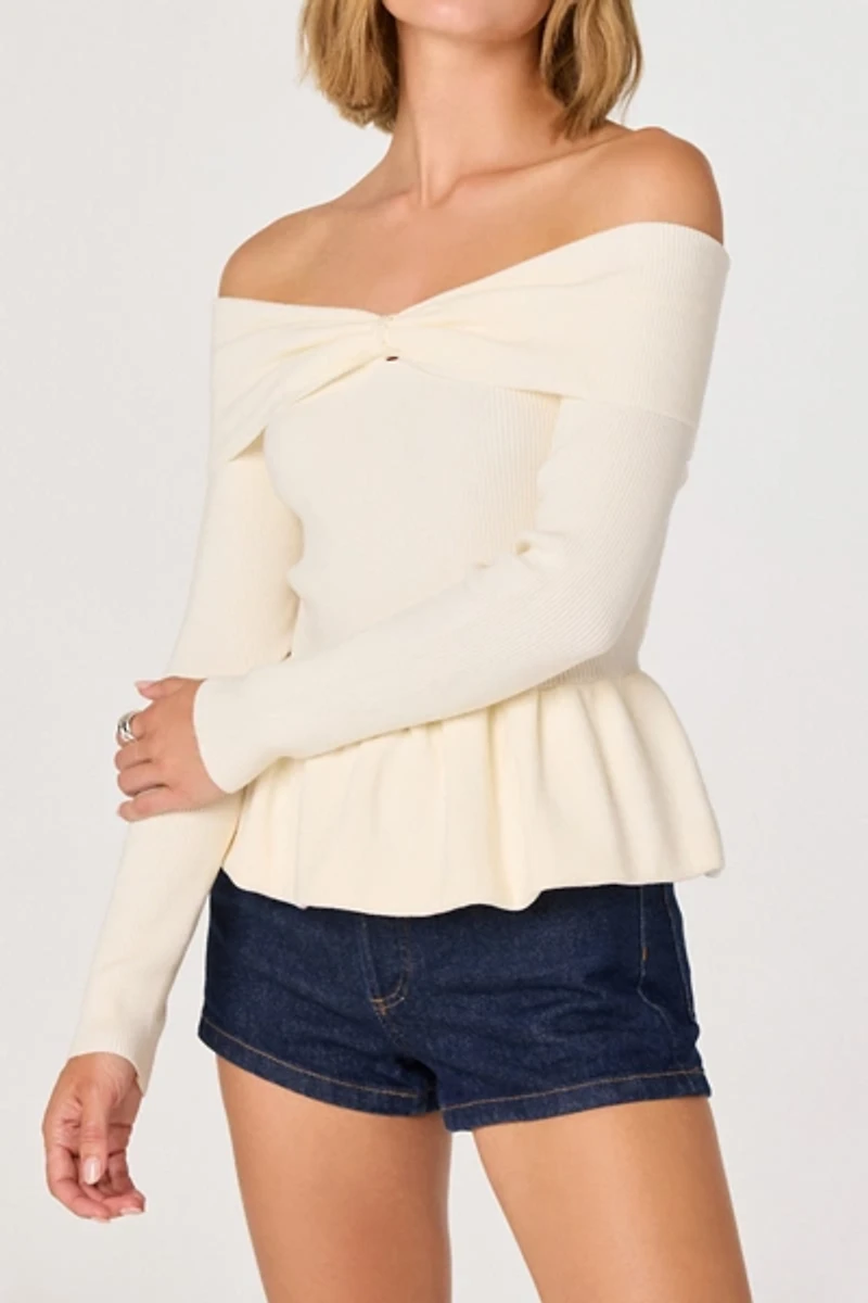 ASTR The Label Tiarra Peplum Off-The-Shoulder Sweater