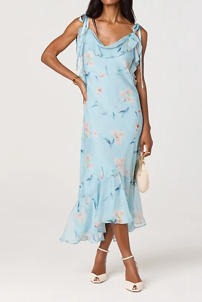 ASTR The Label Nissa Ruffle Tie-Strap Midi Dress