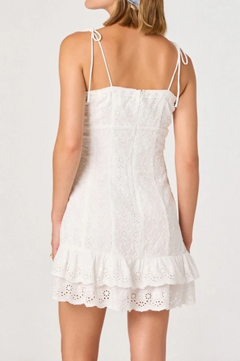 ASTR The Label Kelley White Eyelet Tie-Strap Mini Dress