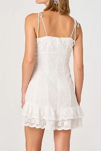 ASTR The Label Kelley White Eyelet Tie-Strap Mini Dress