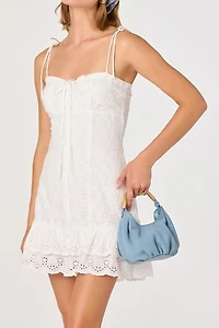 ASTR The Label Kelley White Eyelet Tie-Strap Mini Dress