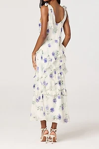 ASTR The Label Fen Floral Tie-Strap Ruffle Midi Dress