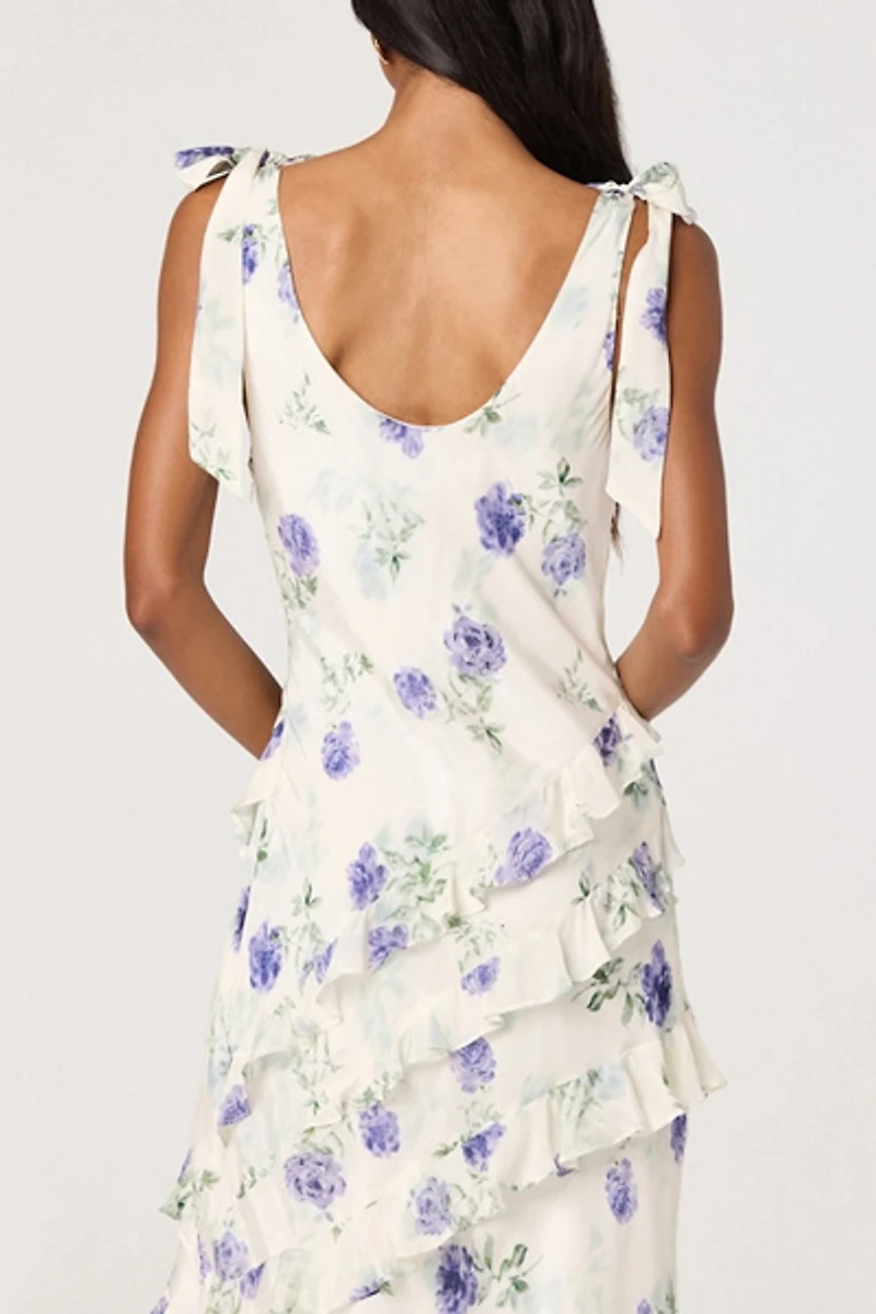 ASTR The Label Fen Floral Tie-Strap Ruffle Midi Dress