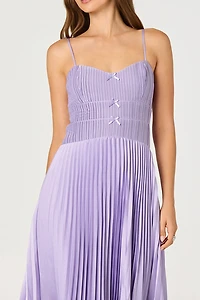 ASTR The Label Shionagh Satin Bow-Detail Pleated Midi Dress