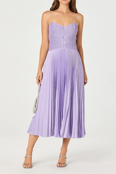 ASTR The Label Shionagh Satin Bow-Detail Pleated Midi Dress