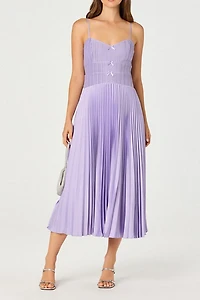 ASTR The Label Shionagh Satin Bow-Detail Pleated Midi Dress