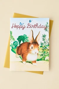 Laughing Elephant Hopping Bunny Birthday Card