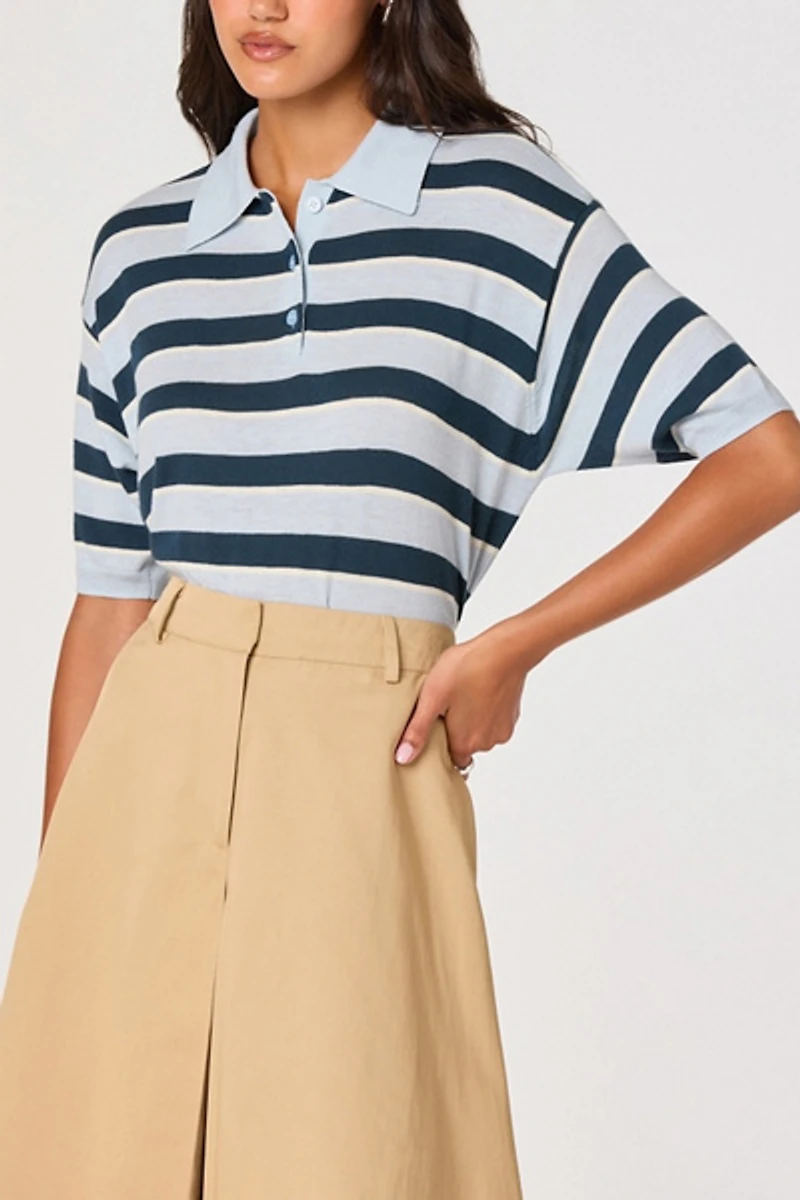 ASTR The Label Scottie Striped Short Sleeve Polo Sweater