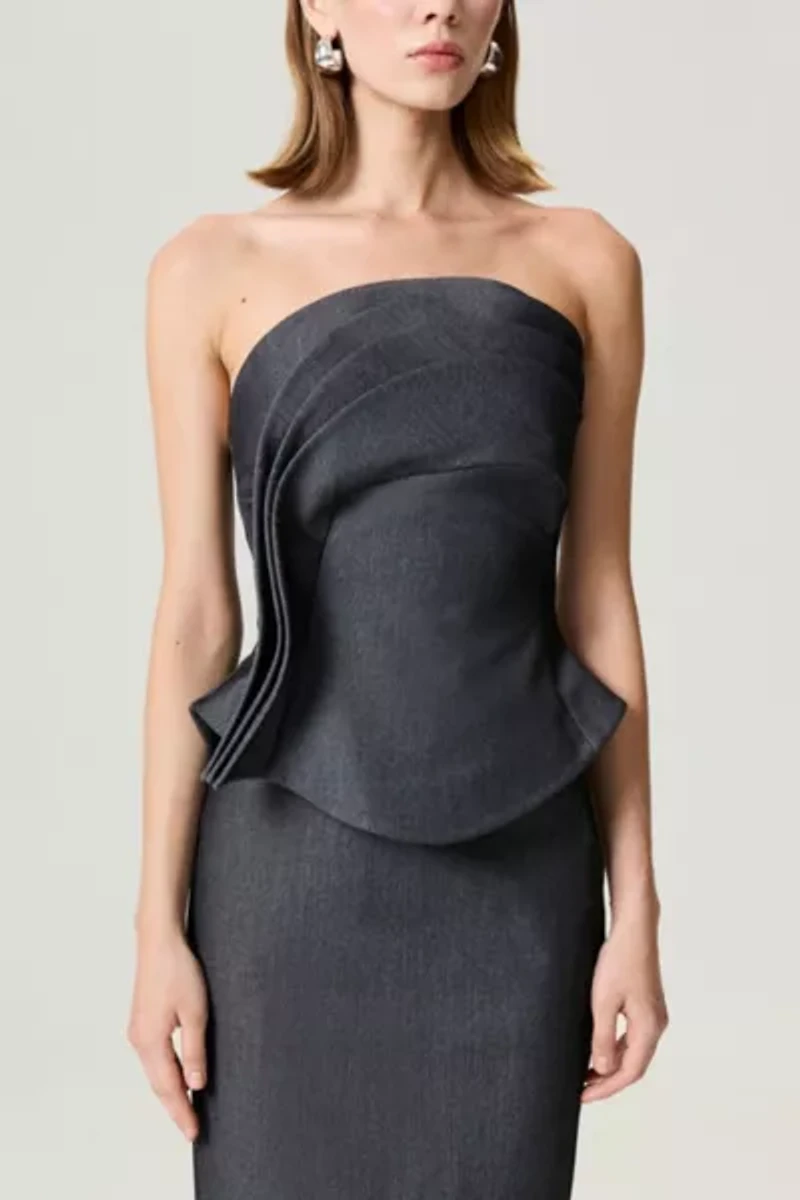 Nocturne Strapless Ruffled Bustier Top