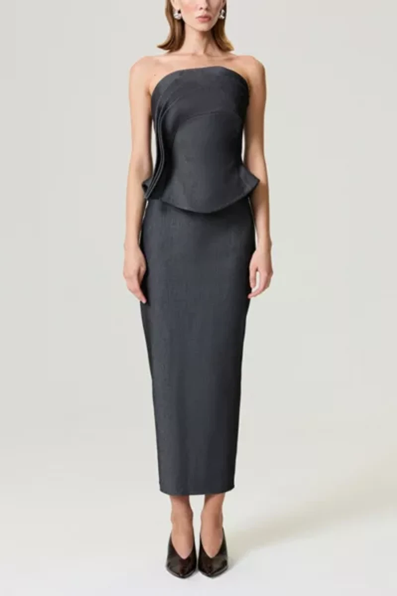 Nocturne Strapless Ruffled Bustier Top