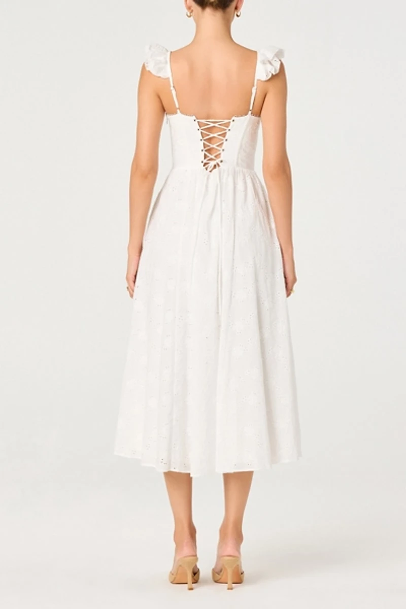 ASTR The Label Wedelia Ruffle Strap Eyelet Corset Midi Dress