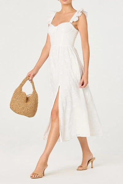 ASTR The Label Wedelia Ruffle Strap Eyelet Corset Midi Dress