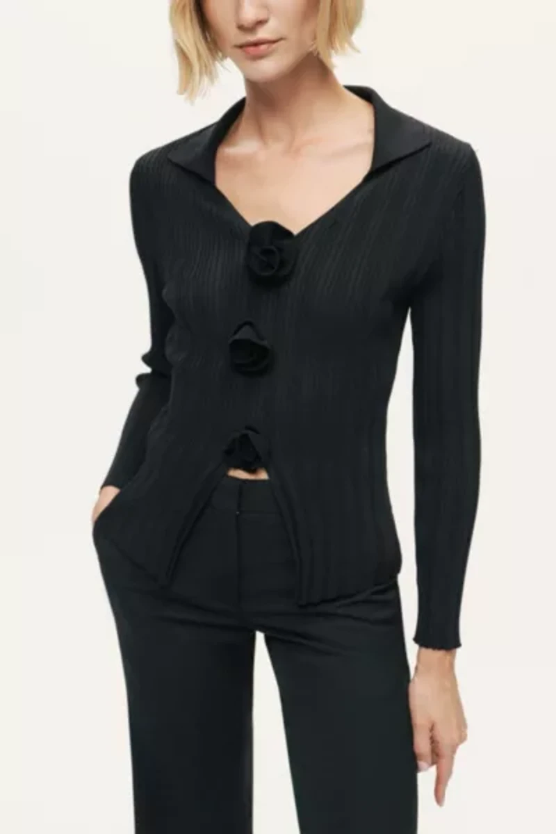 Nocturne Floral Ribbed Sweater