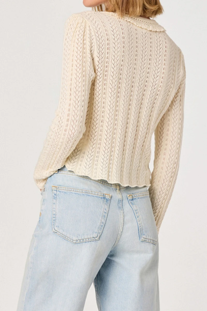 ASTR The Label Fannie Pointelle Knit Tie-Front Cardigan