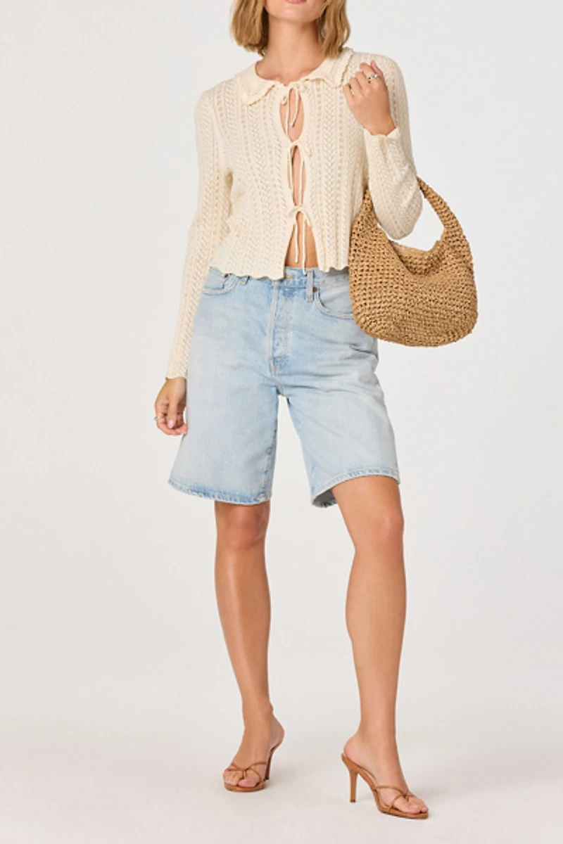 ASTR The Label Fannie Pointelle Knit Tie-Front Cardigan
