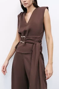 Nocturne Belted Linen Blouse