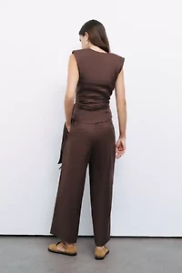 Nocturne Belted Linen Blouse