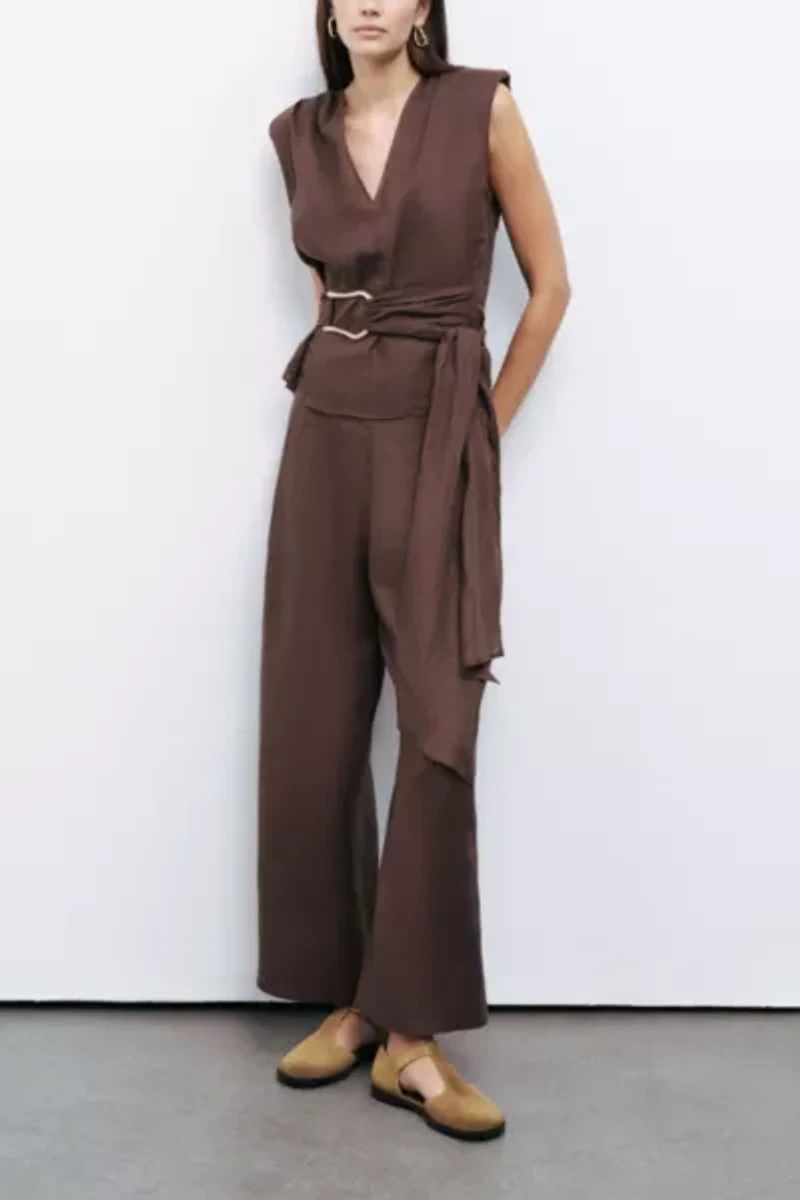 Nocturne Belted Linen Blouse