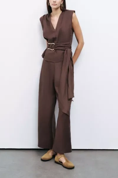 Nocturne Belted Linen Blouse