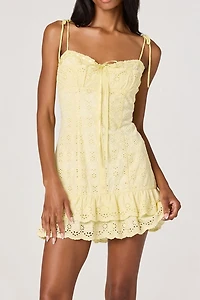 ASTR The Label Kelley Tie-Strap Eyelet Mini Dress