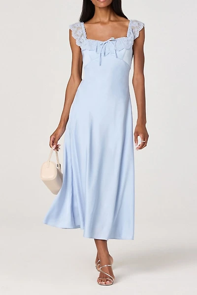 ASTR The Label Makiya Empire Waist Satin Midi Dress