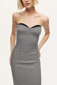 Nocturne Sweetheart Strapless Checked Midi Dress