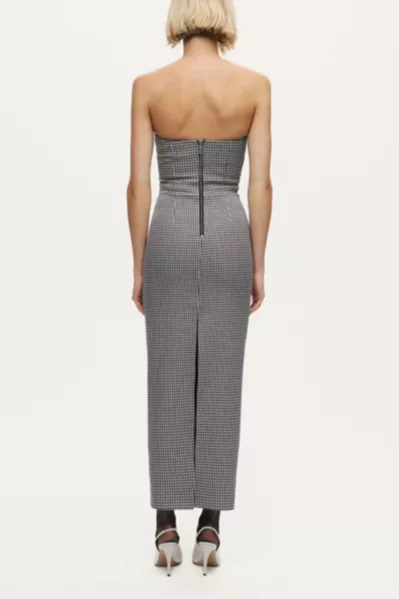 Nocturne Sweetheart Strapless Checked Midi Dress