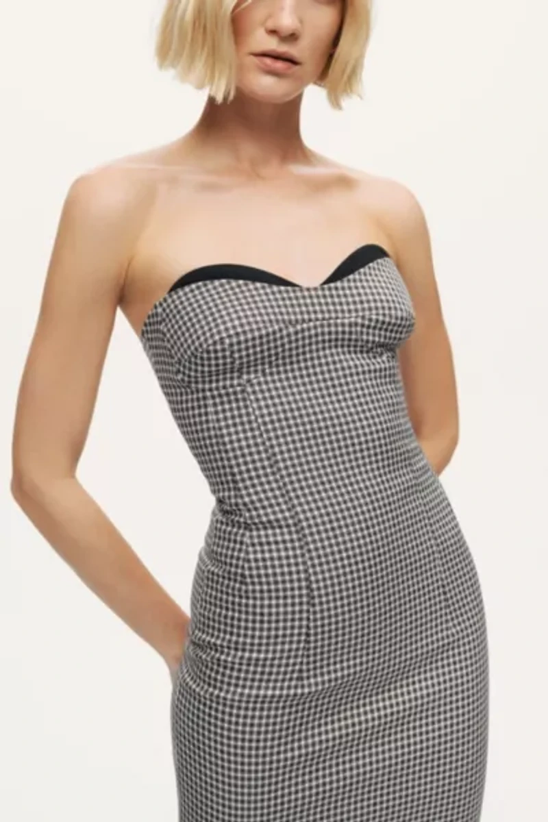 Nocturne Sweetheart Strapless Checked Midi Dress