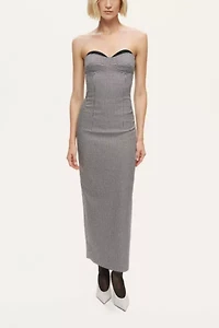 Nocturne Sweetheart Strapless Checked Midi Dress