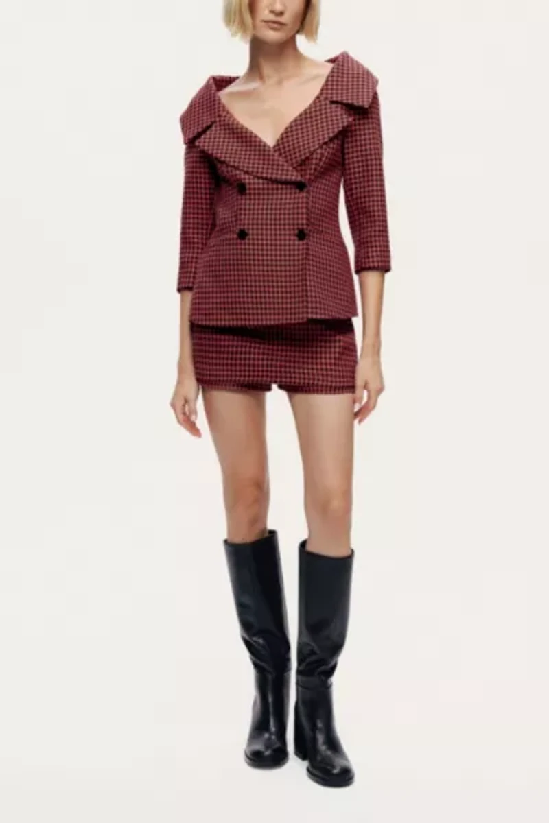 Nocturne Checked High-Rise Mini Skort