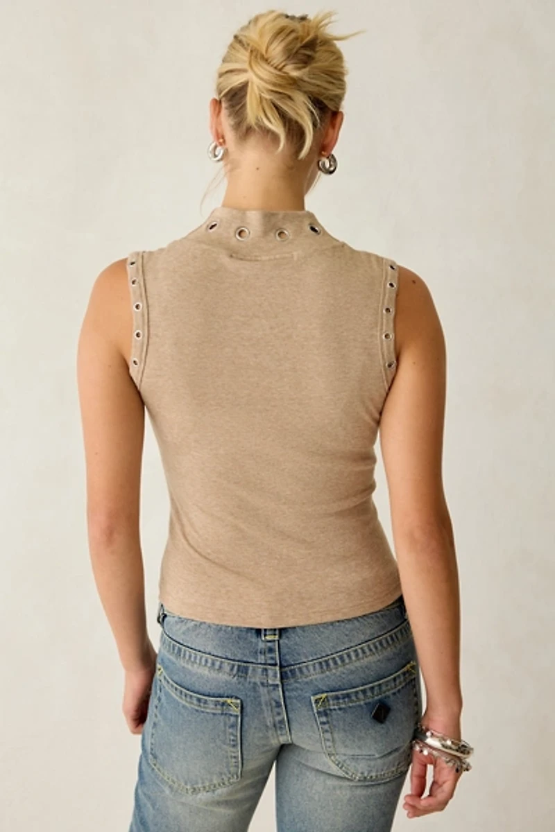 Daisy Street Steel Grommet Detail High Neck Tank Top