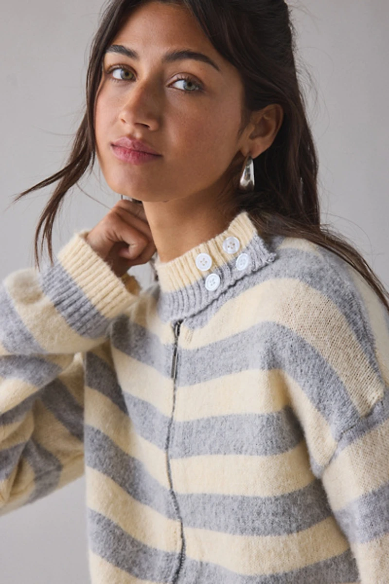 Daisy Street Crumble Striped Zip-Up Cardigan