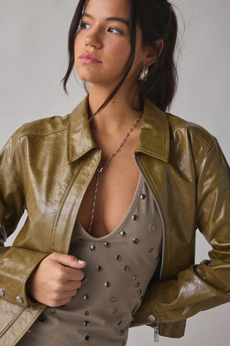 UO Roxy Zip-Up Faux Leather Moto Jacket