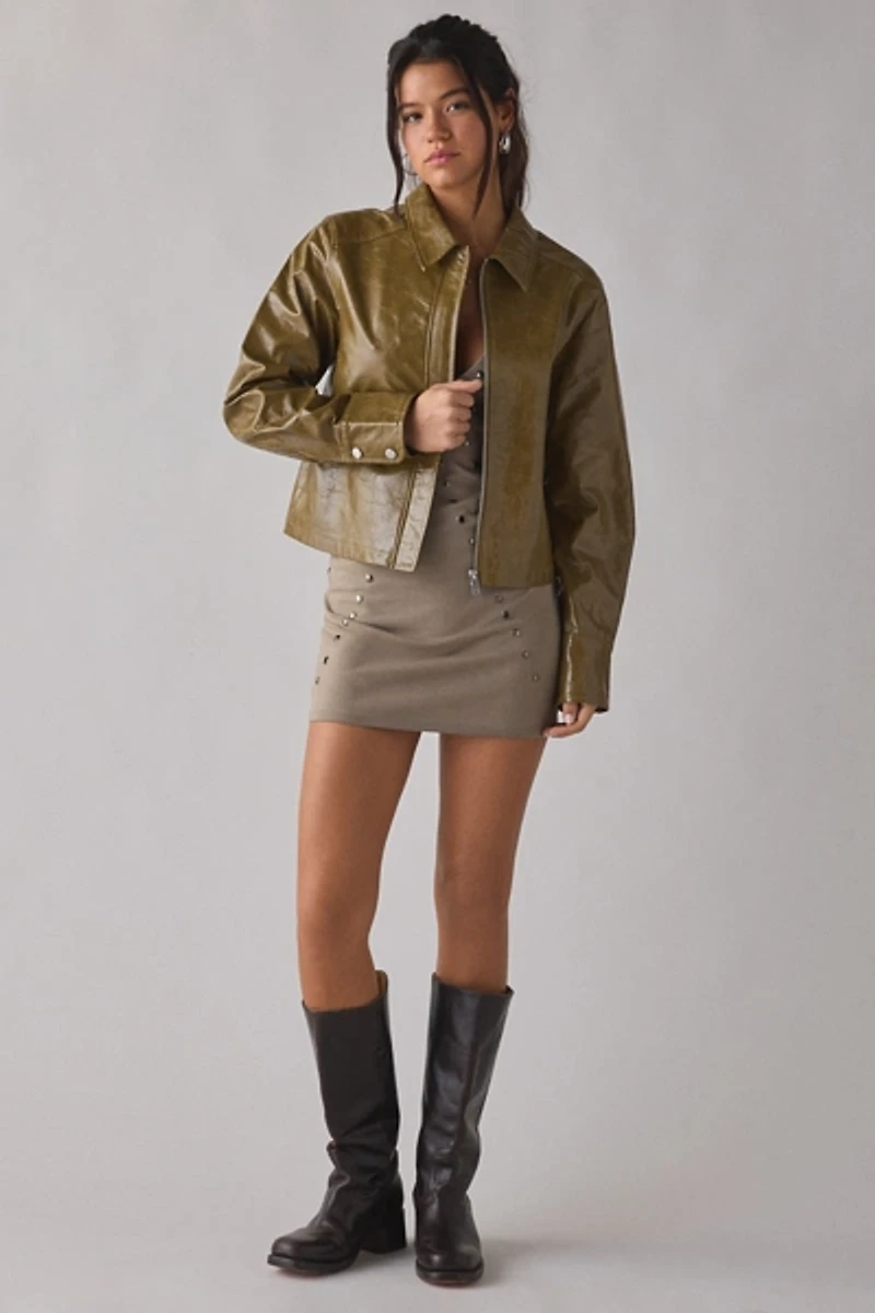 UO Roxy Zip-Up Faux Leather Moto Jacket