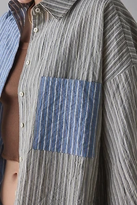 Daisy Street Patchwork Oversized Button-Down Shirt