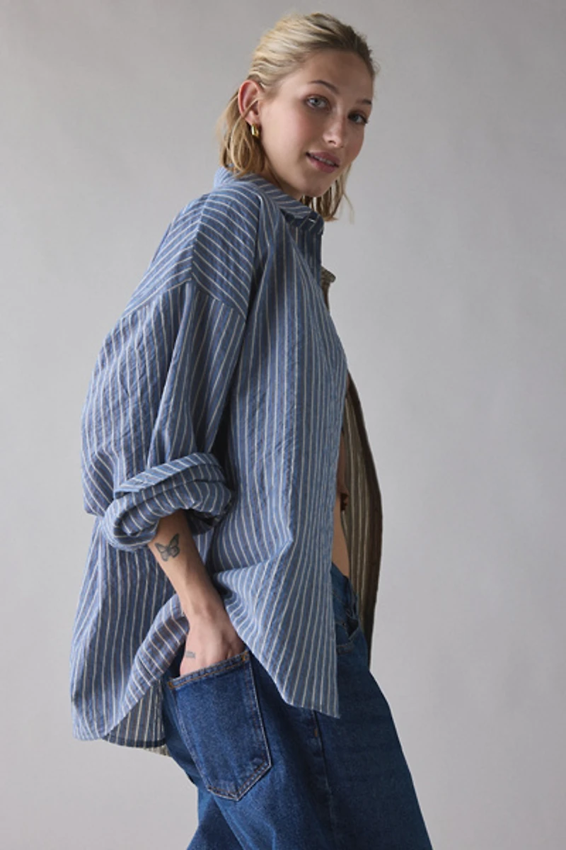 Daisy Street Patchwork Oversized Button-Down Shirt