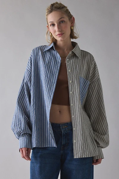 Daisy Street Patchwork Oversized Button-Down Shirt