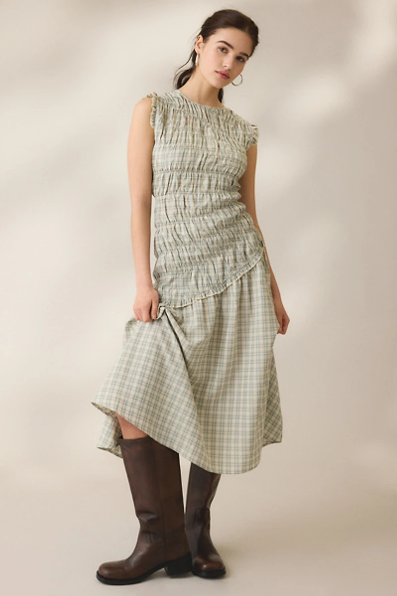 Daisy Street Vivi Asymmetric Ruched Midi Dress