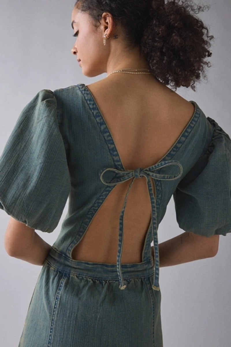 Daisy Street Open Tie-Back Seamed Denim Maxi Dress